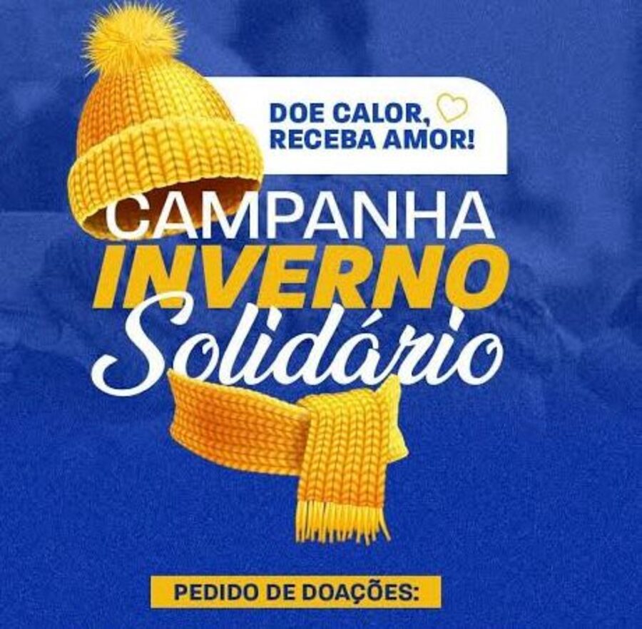 Arte da Campanha Inverno Solidário do ICCA, pedido de doações de roupas de frio